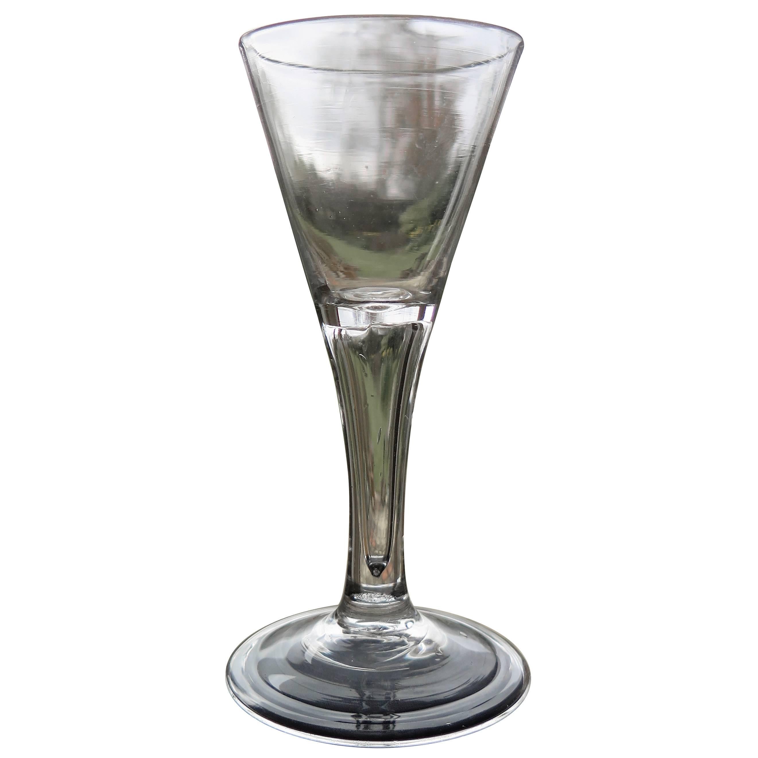 George II Rare Hollow Stem English Wine Drinking Glass, Circa 1750