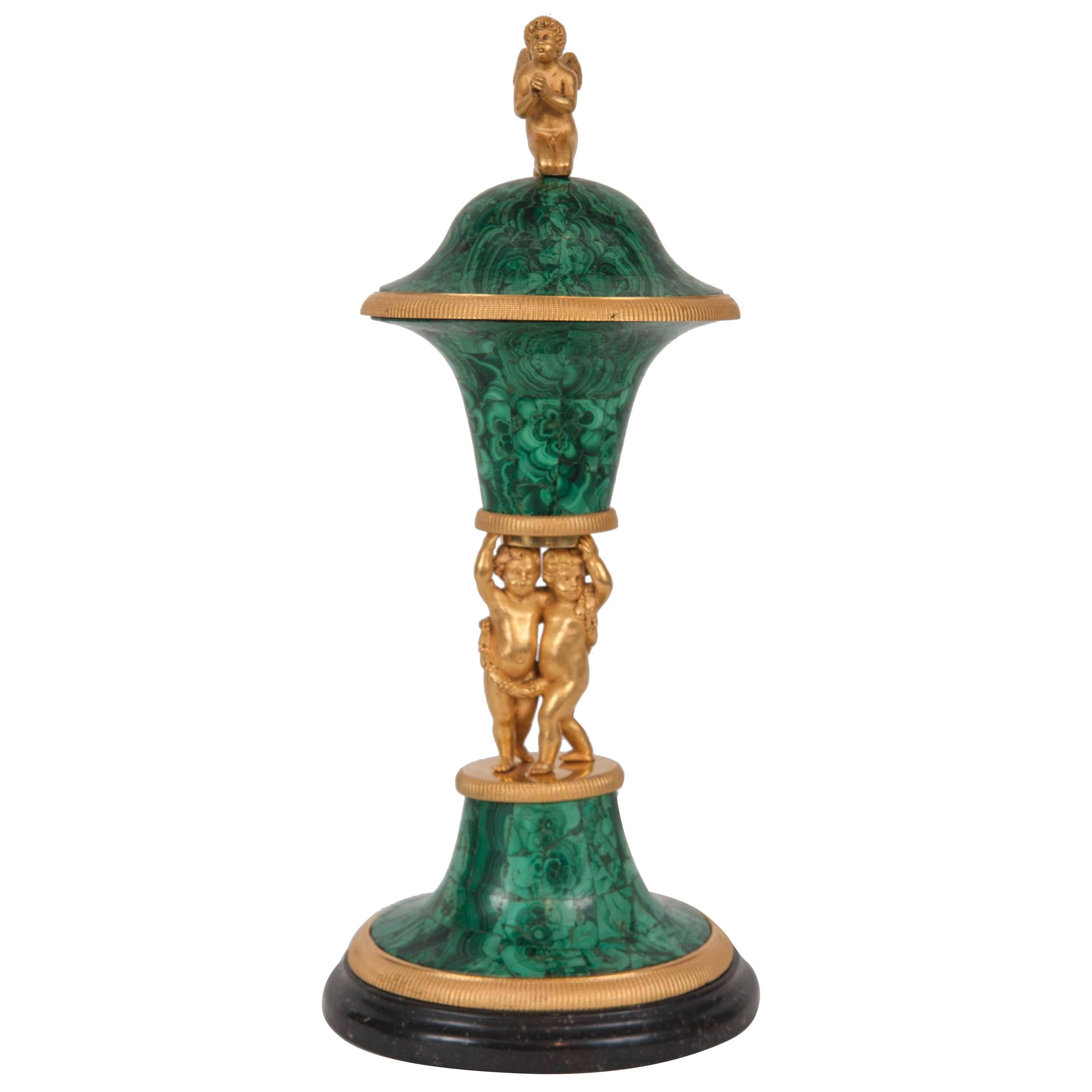 Russian Gilt Bronze and Malachite Covered Vase For Sale