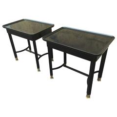 Maison Jansen Black Lacquered Chicest Pair of Coffee Table with Metal Leg End 2