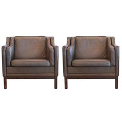 Pair of Vintage Hazel Brown Leather Chairs