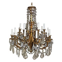 Beautiful French Empire Doré Bronze & Draped Crystal Eighteen-Light Chandelier