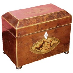 18th Century English Sheraton Walnut and Mahogany Inlaid Tea Caddy