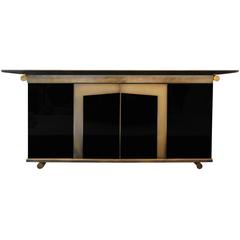 Important Steel, Brass and Glass Sideboard by Belgo Chrome, Belgium, 1970s