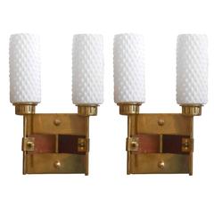 Pair of Italian Opaline Textured Glass Sconces by Stilnovo