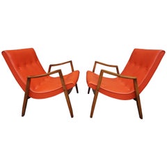 Milo Baughman Signed Pair Scoop Lounge Chairs James Inc.