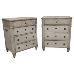 Swedish Late Gustavian Pair of Antique Chests with Marbleized Tops, 19th Century
