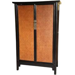 19th Century Chinese Elmwood and Woven Rattan Lacquered Large Cabinet 11