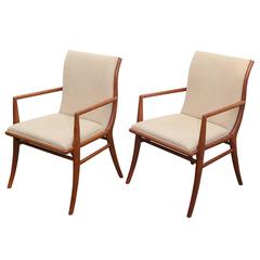 Pair of Robsjohn-Gibbings for Widdicomb Walnut and Wool Boucle Klismos Armchairs