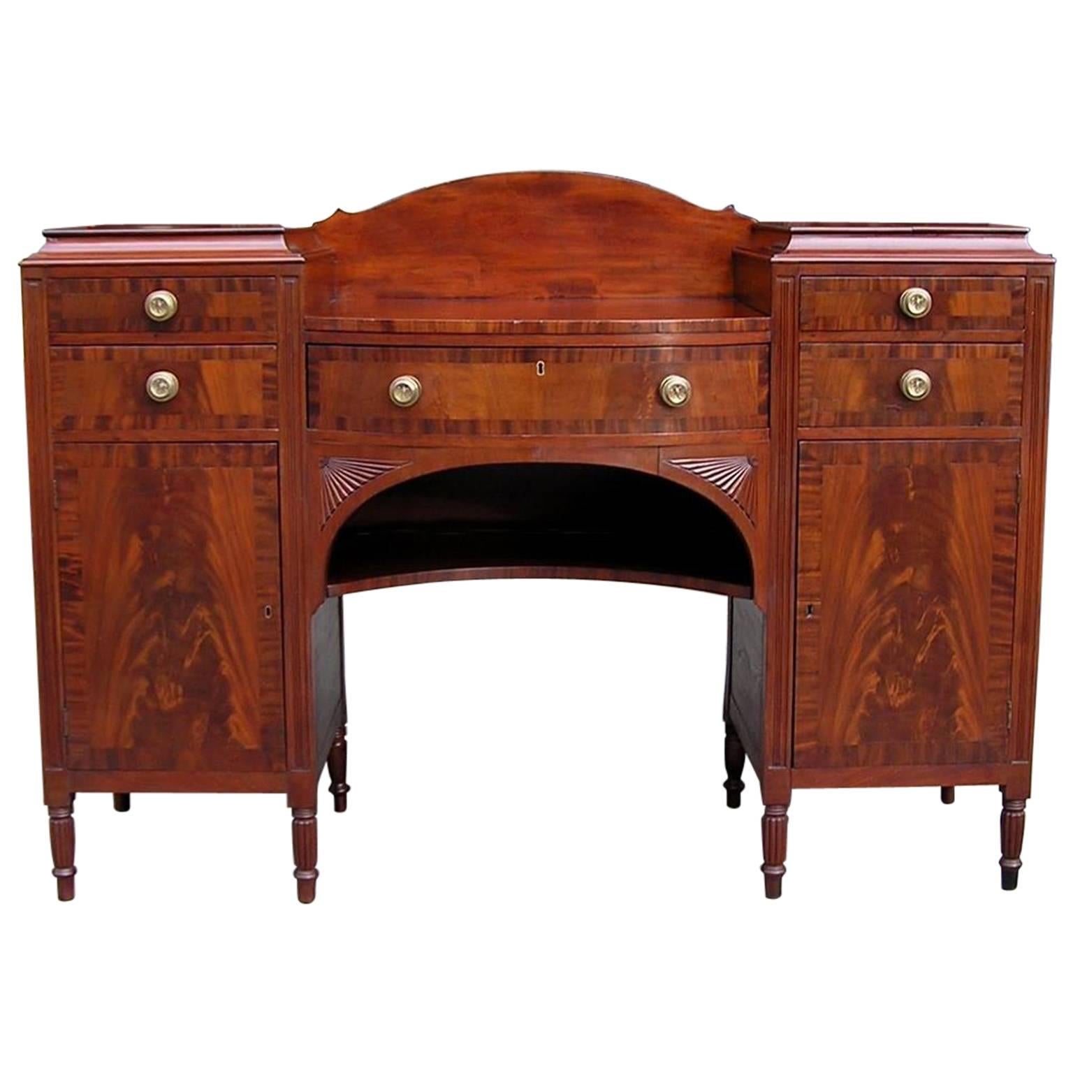 American Sheraton Mahogany Sideboard with Flanking Cabinets, Circa 1820 For Sale