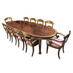 Antique Flame Mahogany Ormolu Dining Table and Ten Chairs