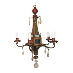Wonderful Moroccan Tole Vintage Mirrored Crystal Fixture Hand-Painted Chandelier