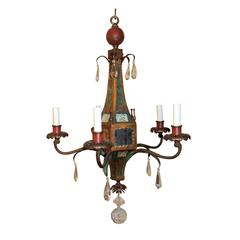 Wonderful Moroccan Tole Vintage Mirrored Crystal Fixture Hand-Painted Chandelier 2
