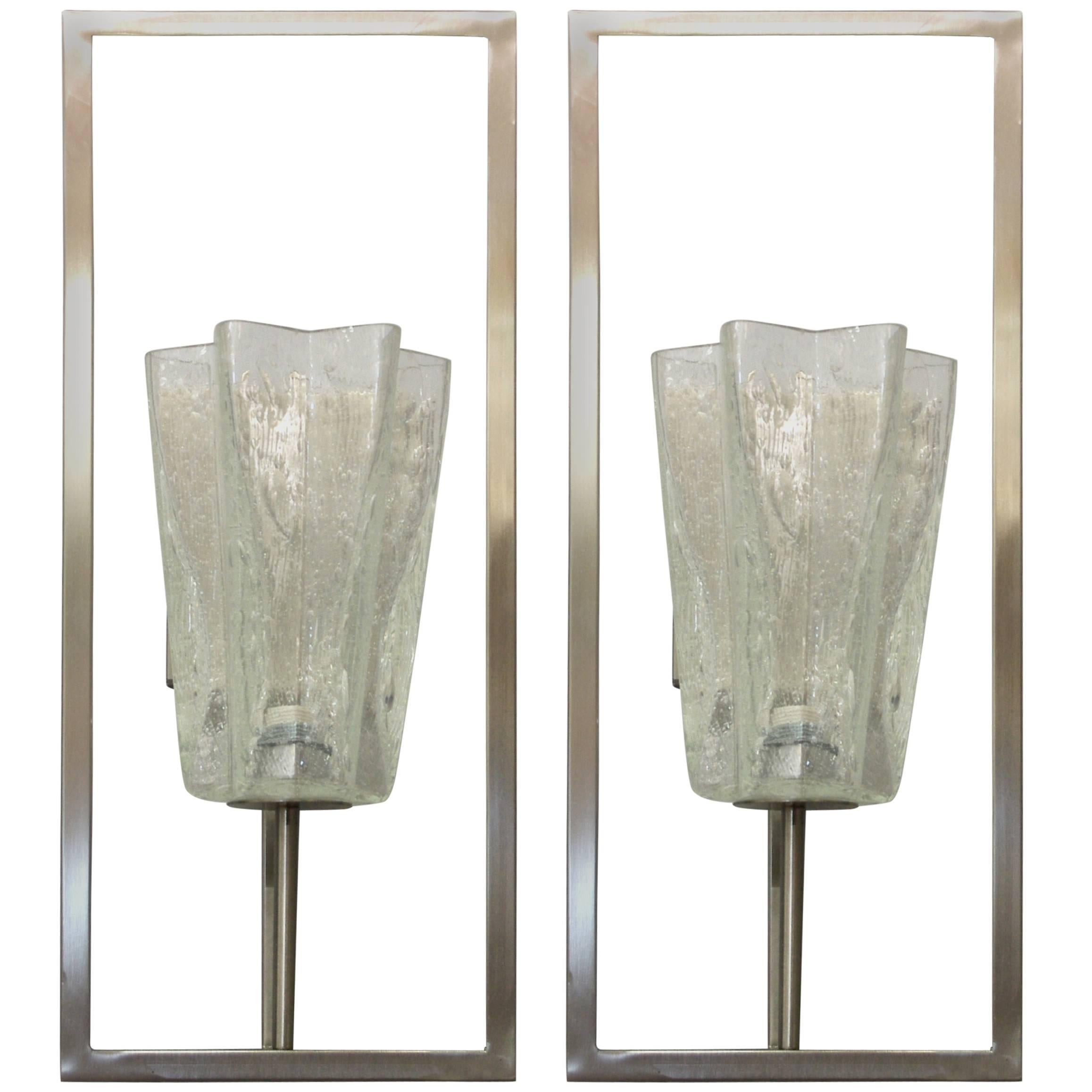 Italian Twelve Architectural Clear Murano Star Sconces by Fabio Ltd