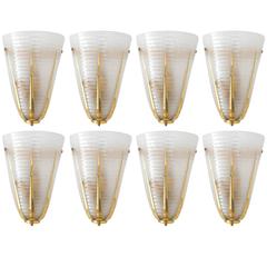 Italian Murano Ribbed Frosted Glass Sconces by Barovier e Toso 1