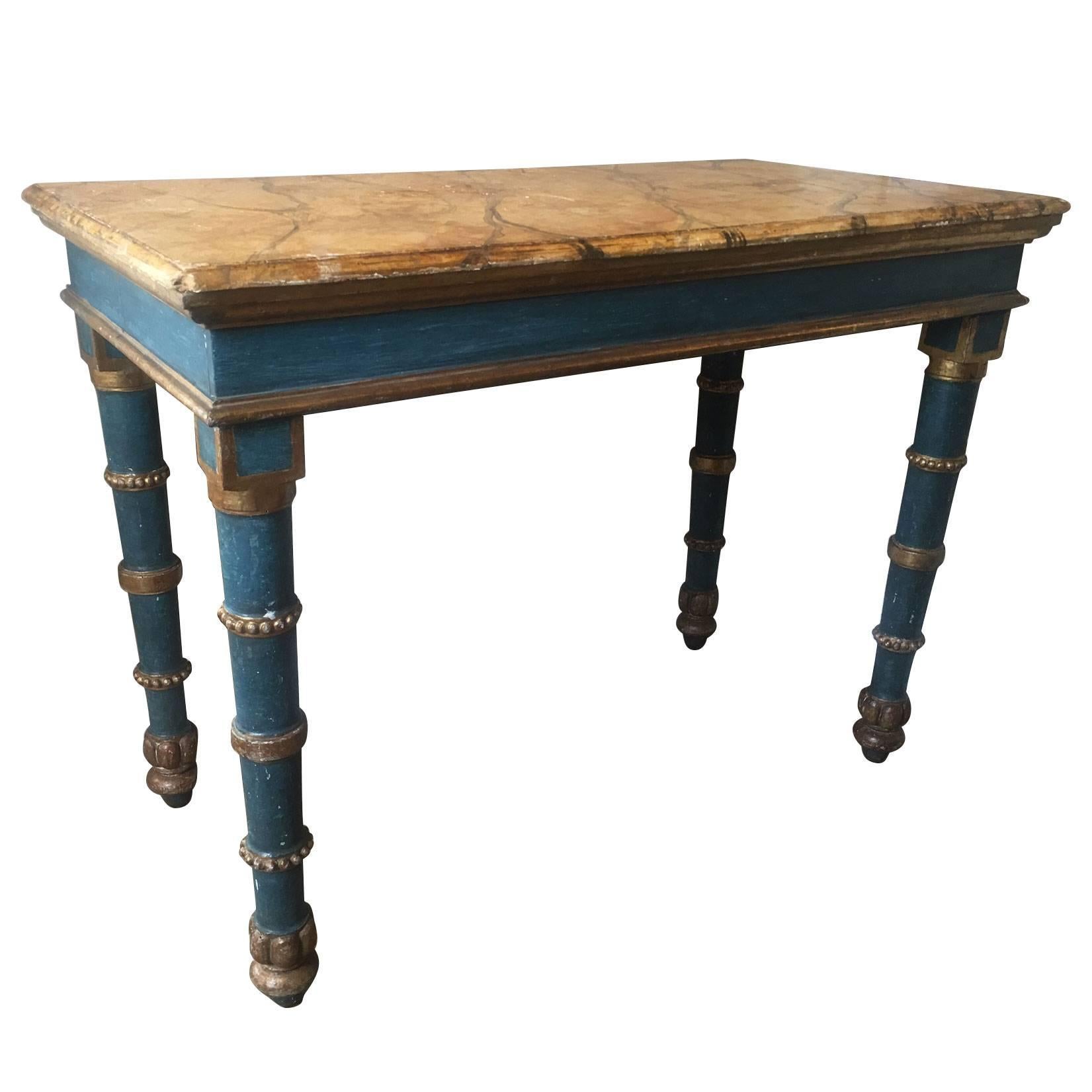 Italian 18th Century Painted and Giltwood Table with Faux Marble Top For Sale