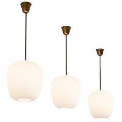 Set of 10 Brass Pendants with Opaline Glass 5