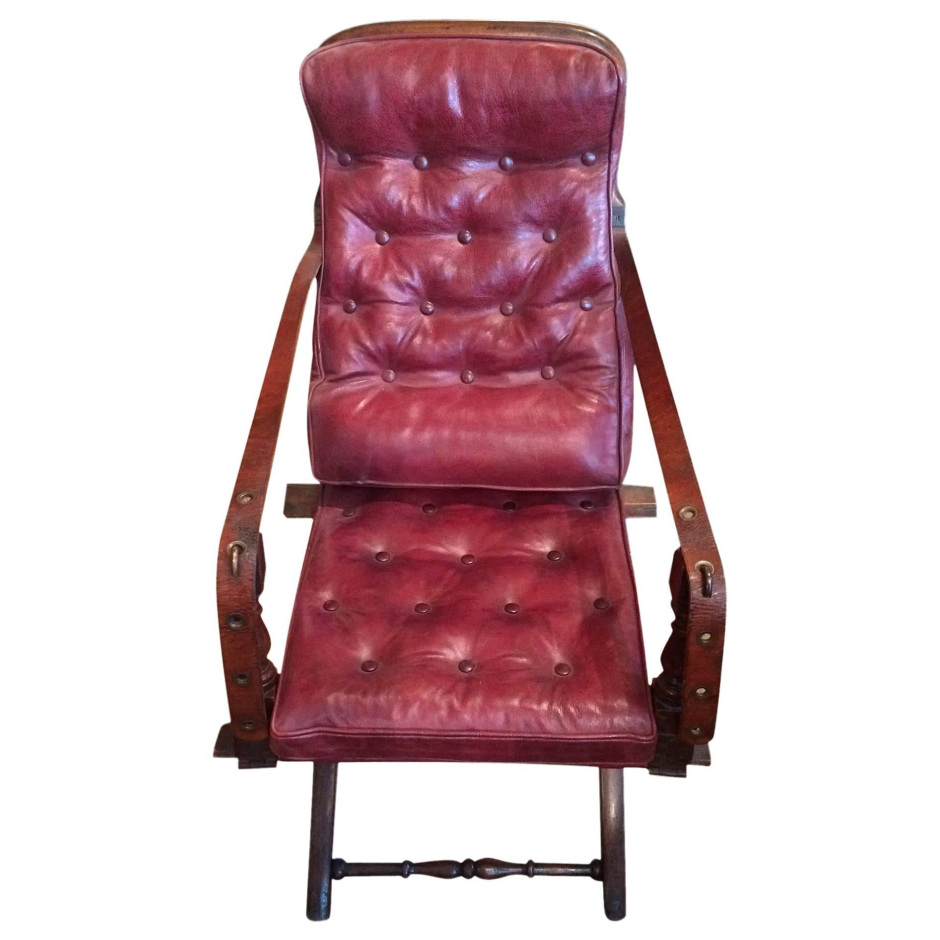 Red Leather Campaign Chair For Sale