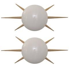 1 of 2 Pair of Huge Murano Glass and Brass Starburst Sconces or Wall Lamps 4