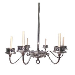 Retro Pair of Neoclassic Silver Plated Chandeliers