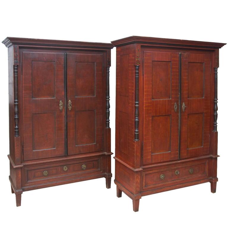 Antique Pair of 19th Century Austrian Armoires with Painted FauxBois