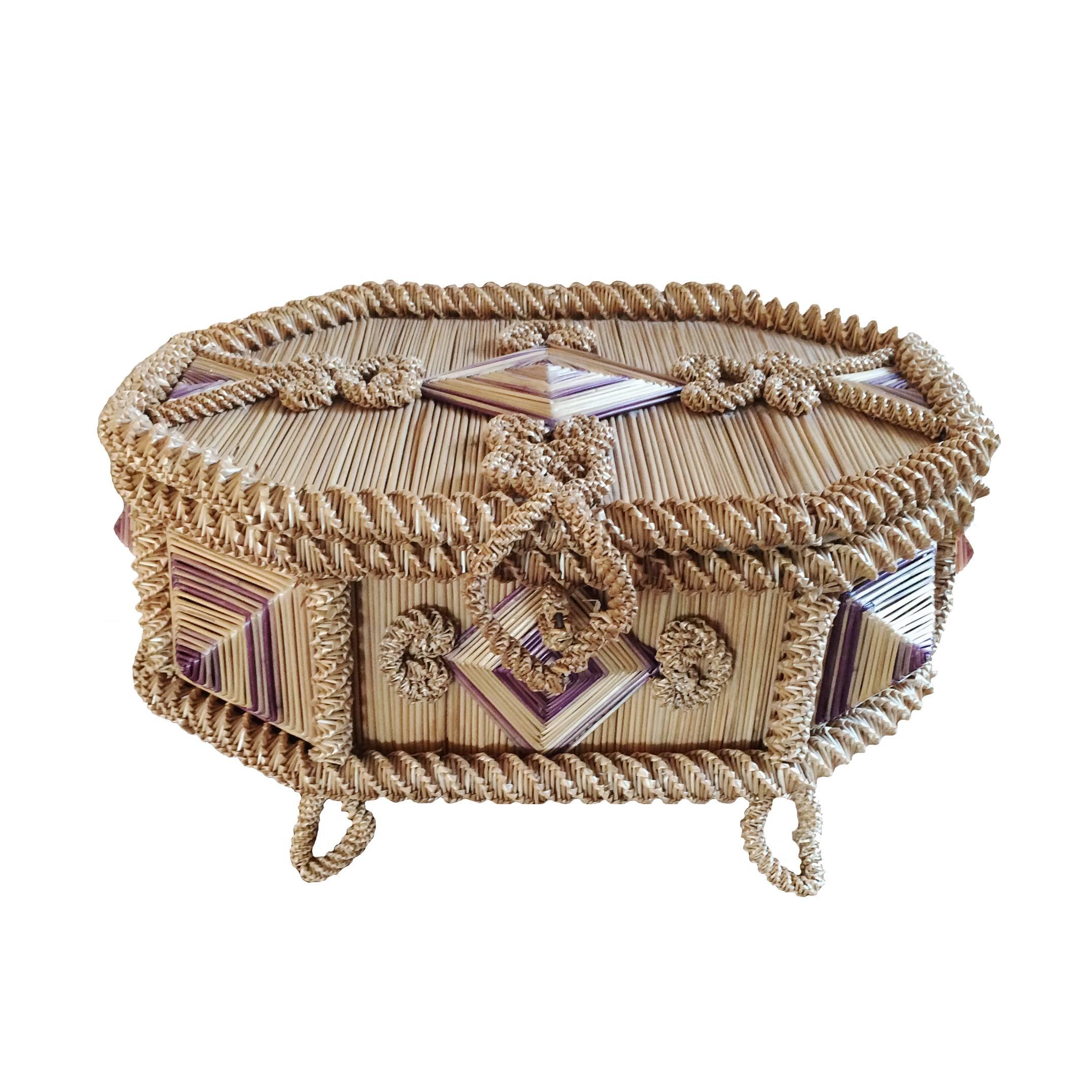 19th Century French Straw Applique Box