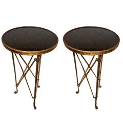Wonderful Pair of Neoclassical French Gilt Bronze Marble Gueridon or End Tables