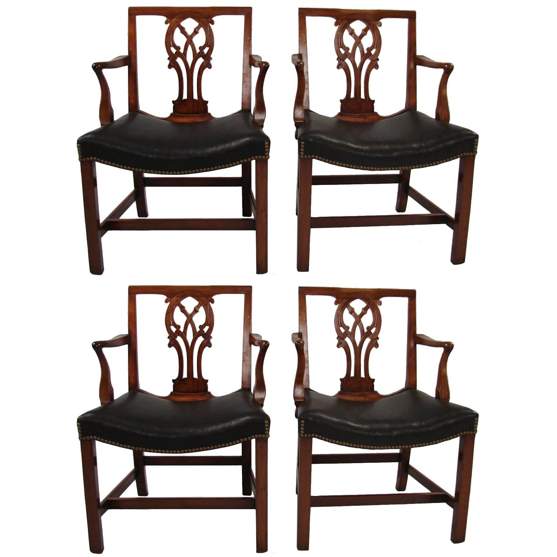 Set of 4 Georgian Mahogany Leather Upholstered Armchairs