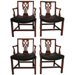 Used Set of 4 Georgian Mahogany Leather Upholstered Armchairs