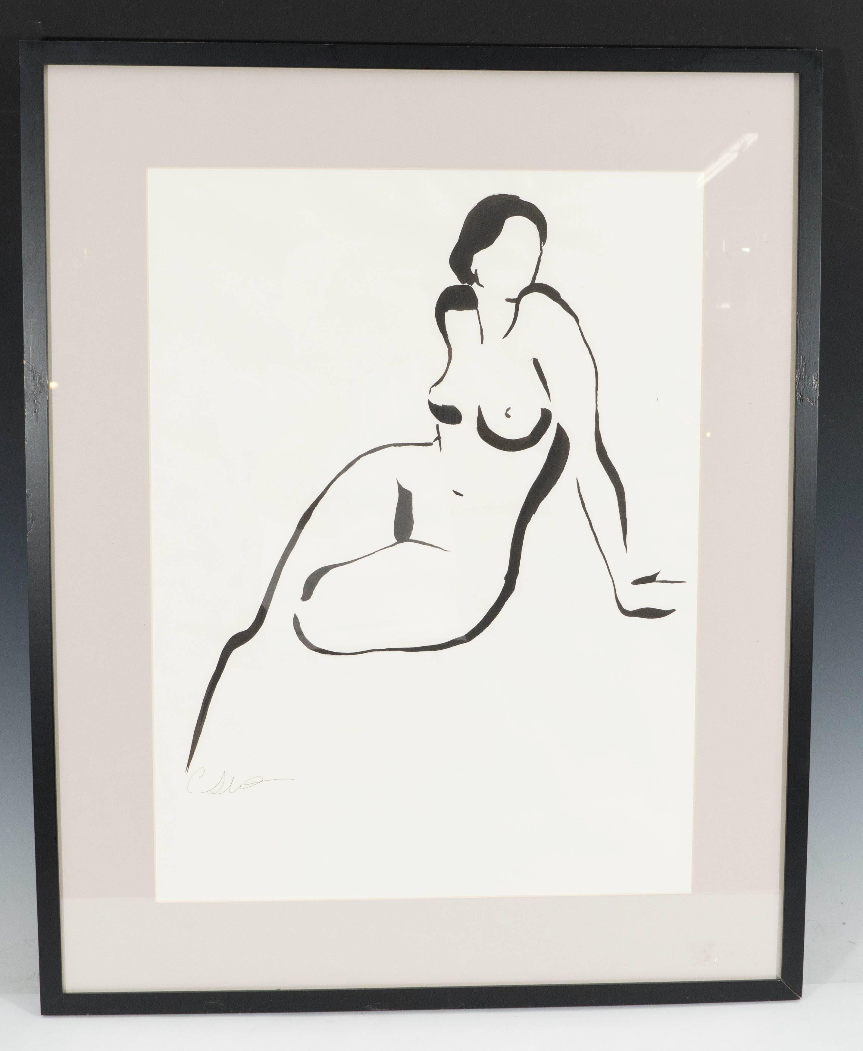 Set of Five Ink Nude Lithographs, Signed In Good Condition In New York, NY