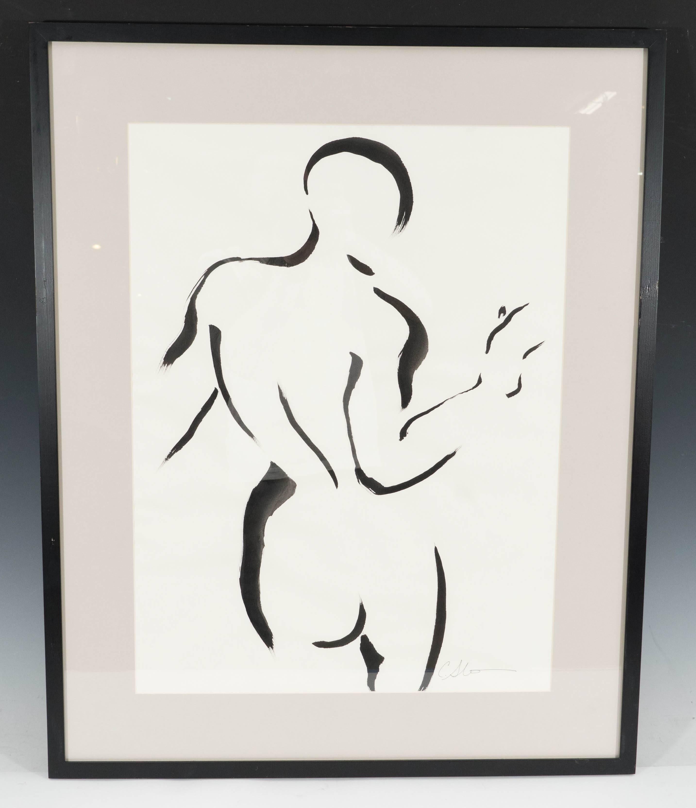 20th Century Set of Five Ink Nude Lithographs, Signed