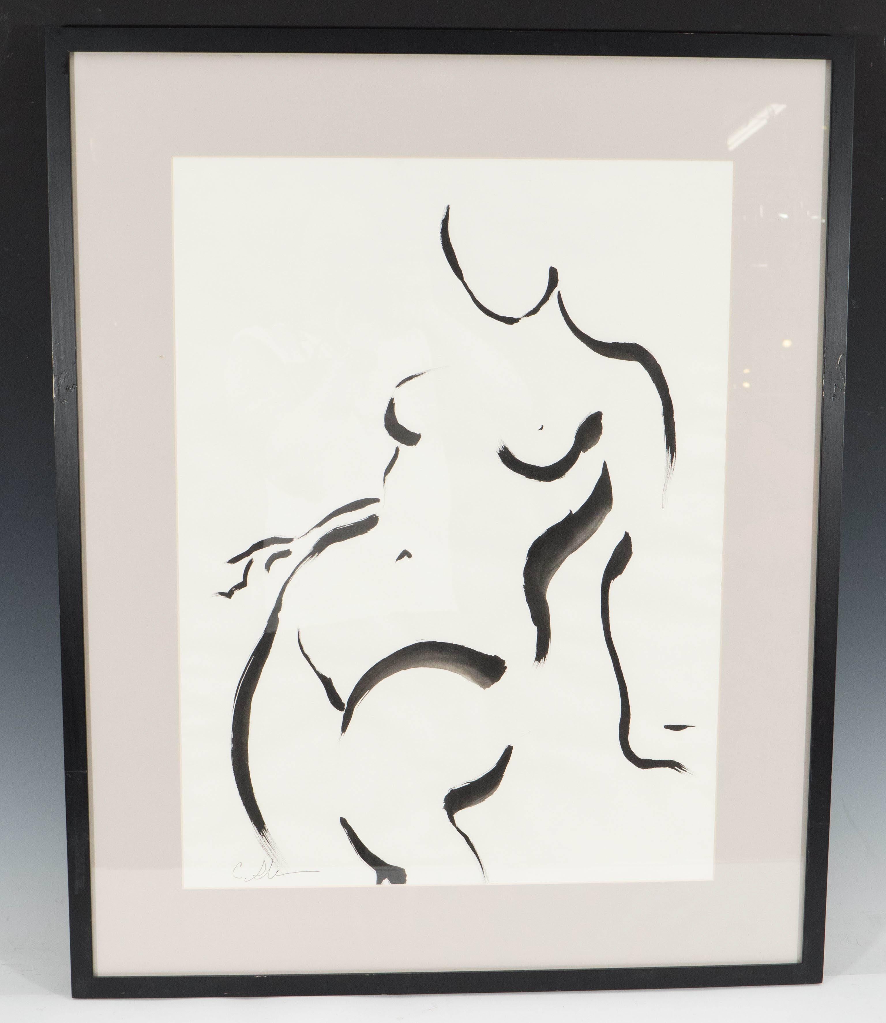 Set of Five Ink Nude Lithographs, Signed 1