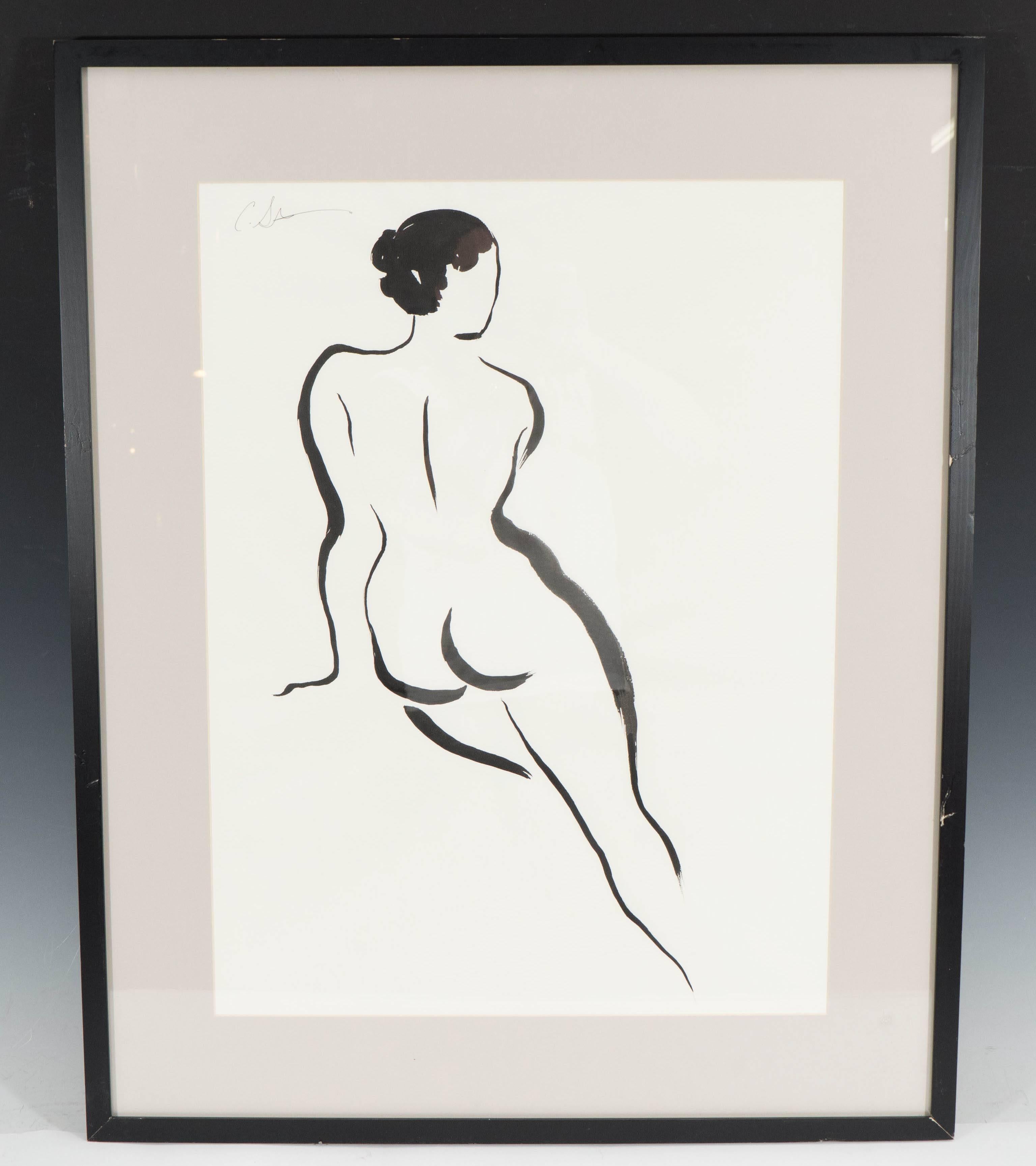 Set of Five Ink Nude Lithographs, Signed 2