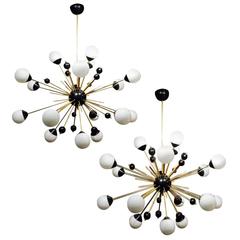 Pair of Frosted Globes Sputnik Chandeliers
