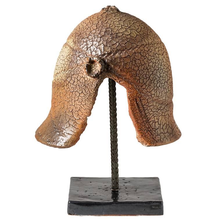 Stoneware Sculpture Entitled "Helmet" by Gustave Tiffoche, circa 1970-1980