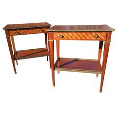 Elegant Pair of Louis XVI Style Kingwood Marquetry and Mahogany Side Tables