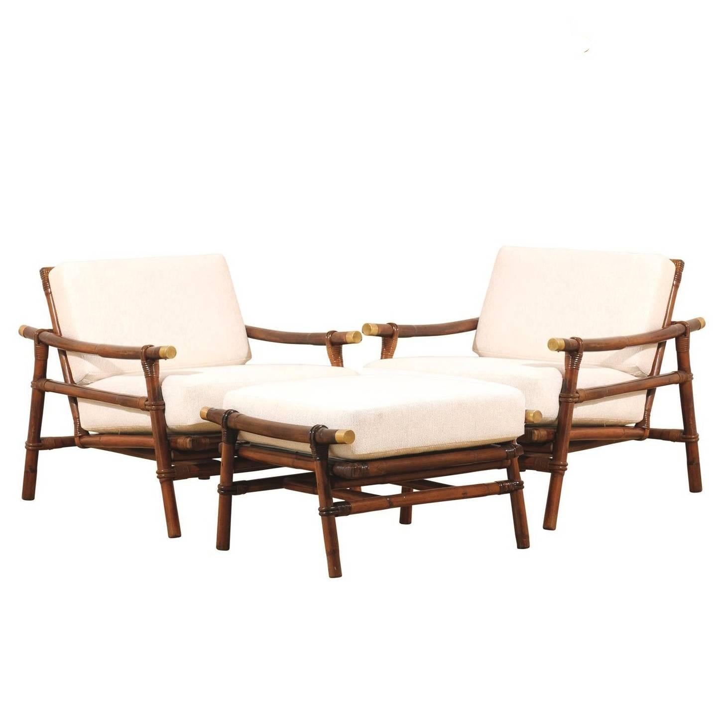 Superb Restored Pair of Loungers by Wisner for Ficks Reed, circa 1954 