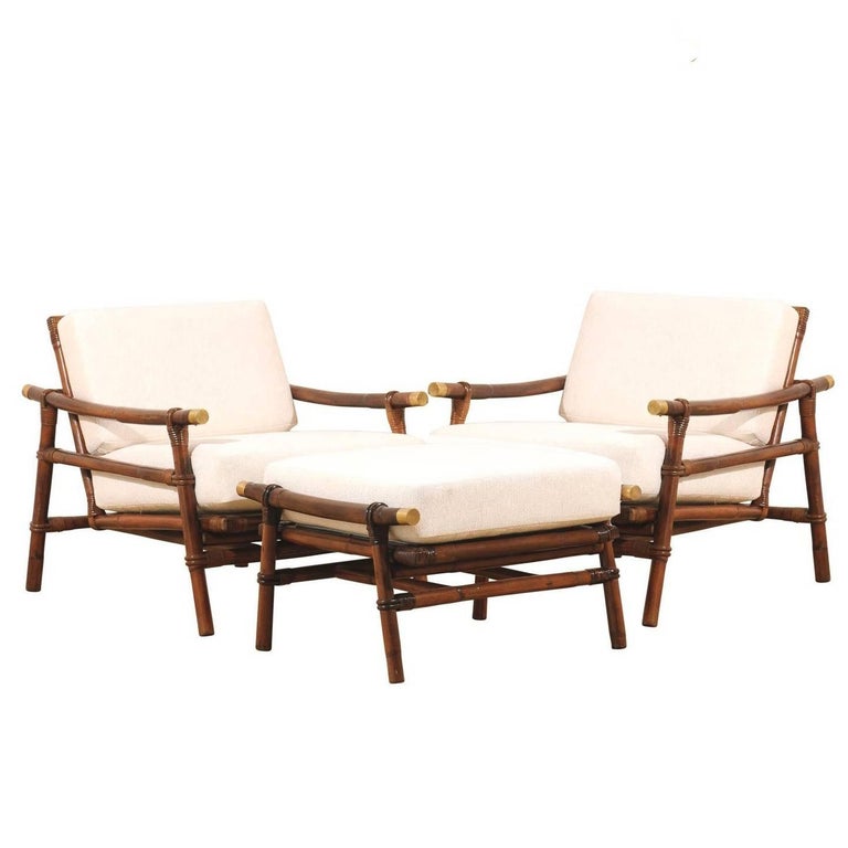Superb Restored Pair of Loungers by Wisner for Ficks Reed, circa 1954  For Sale