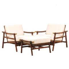 Superb Pair of Restored Campaign Loungers by John Wisner for Ficks Reed 10