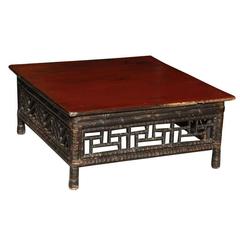 Small 19th Century Chinese Bamboo with Red Lacquered Top Coffee Table