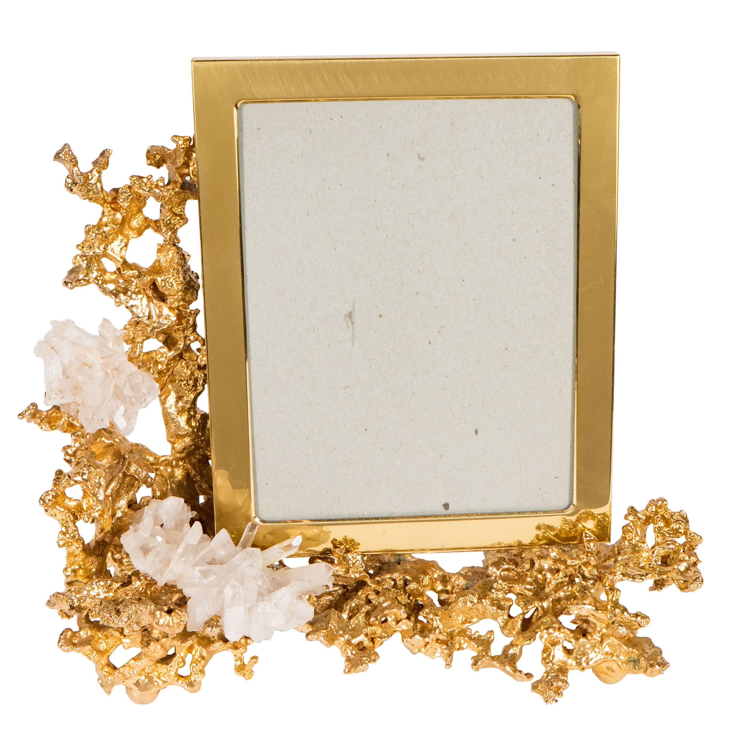 Gorgeous Picture Frame by Claude Boeltz in Gilded Bronze and Rock Crystal