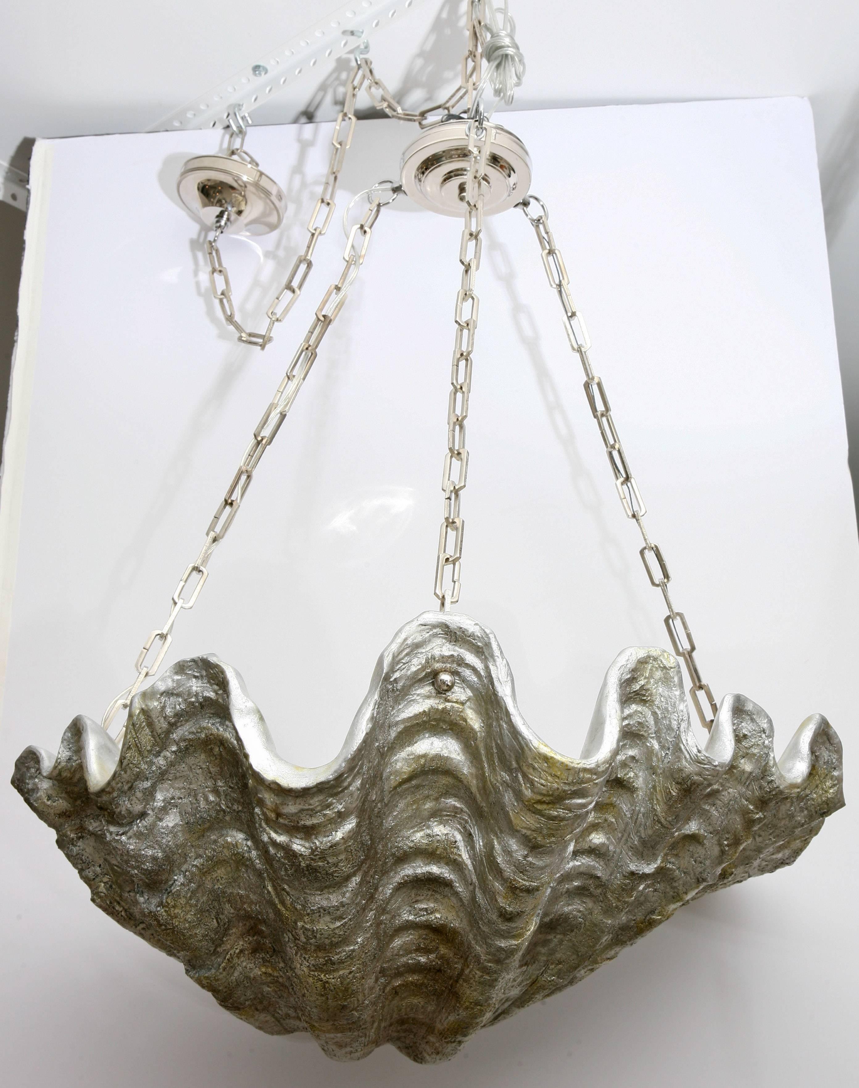 Hollywood Regency Large-Scale, Bespoke, Hollywood-Regency, Silver and Chrome Clam Shell Chandelier