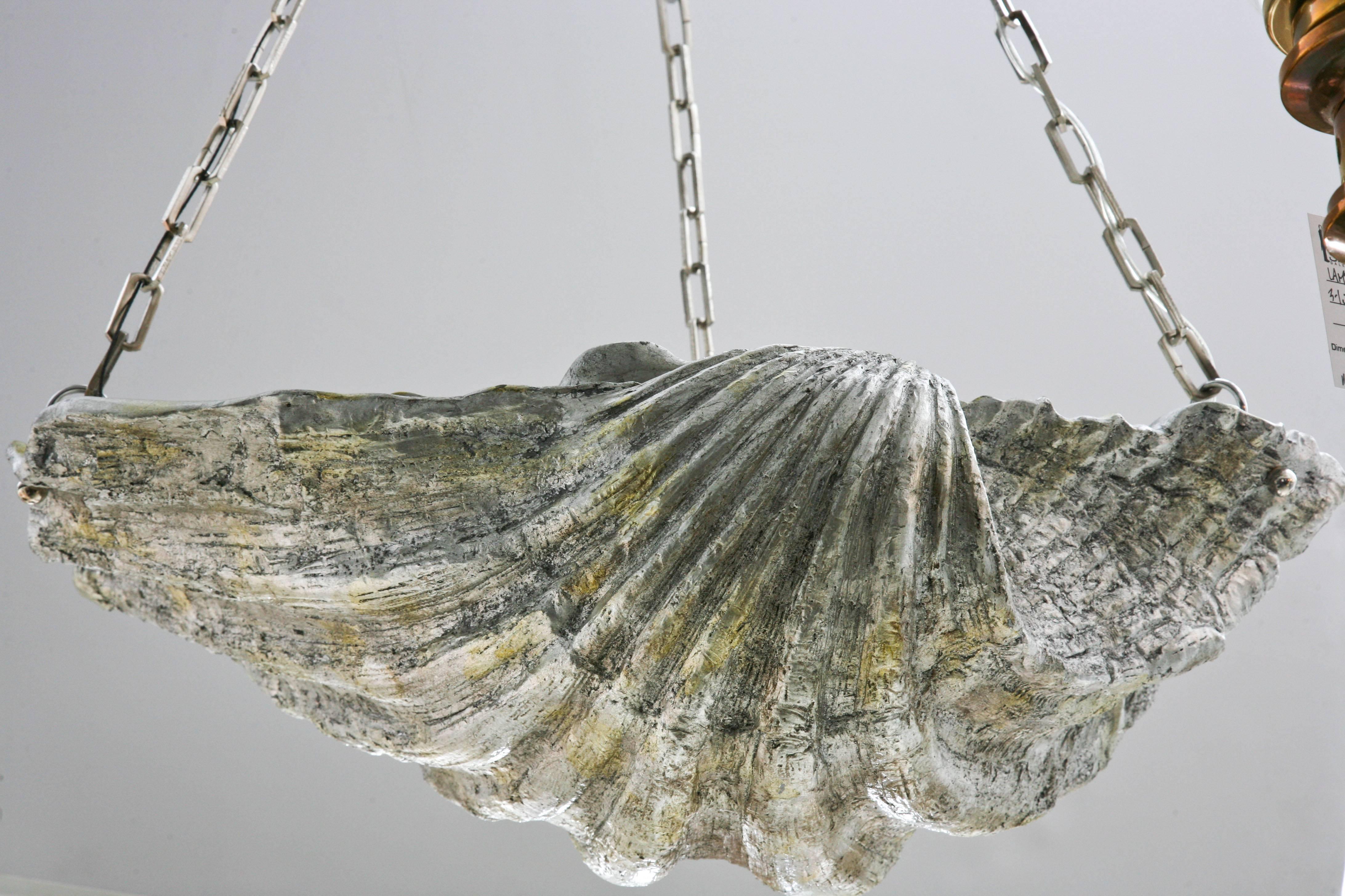 Contemporary Large-Scale, Bespoke, Hollywood-Regency, Silver and Chrome Clam Shell Chandelier