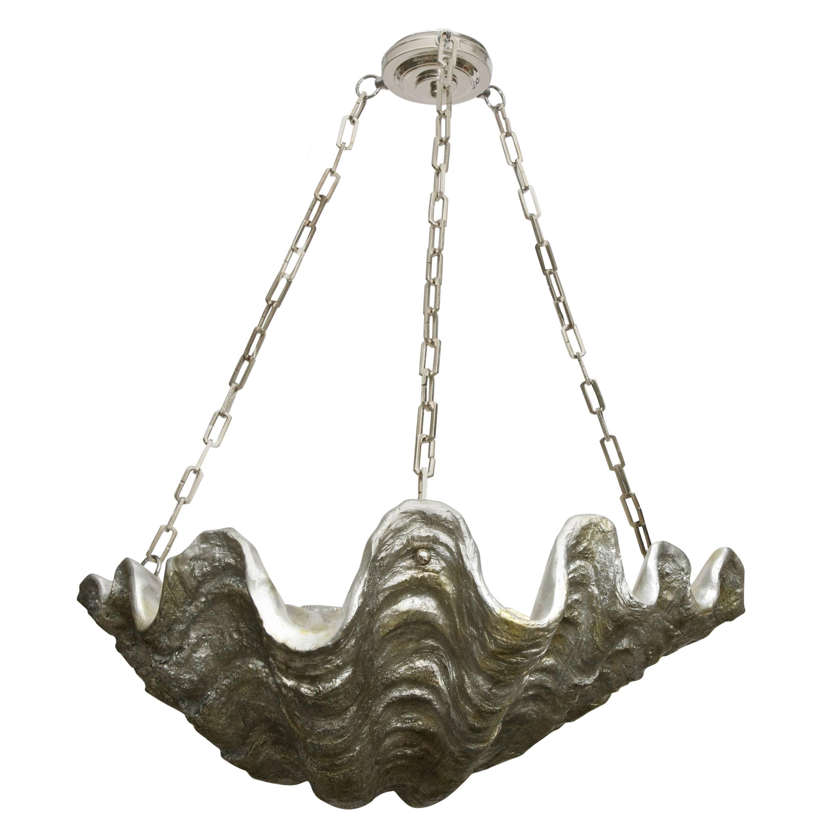 Large-Scale, Bespoke, Hollywood-Regency, Silver and Chrome Clam Shell Chandelier