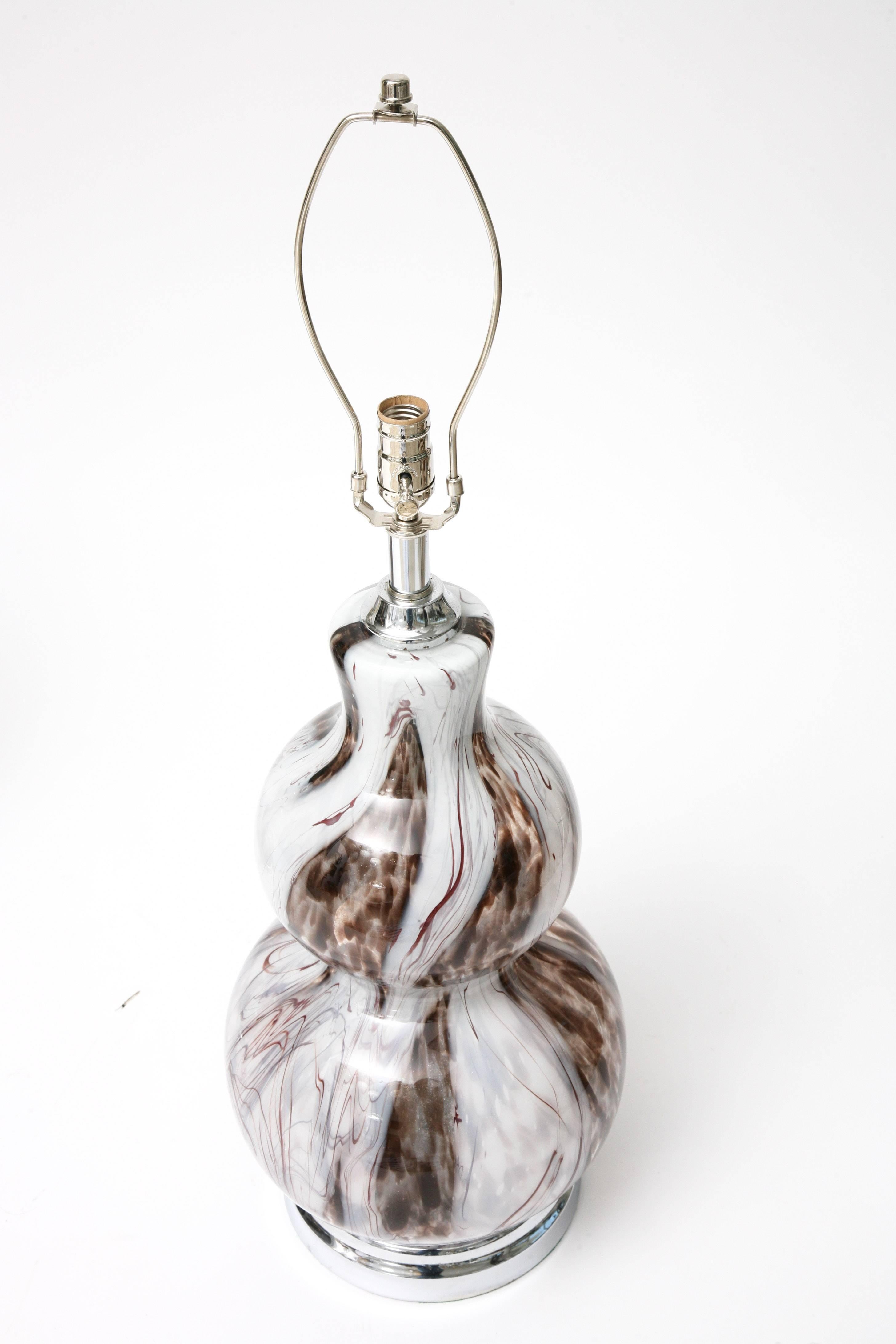 Pair of Murano Lamps, Polished Chrome, Brownish, Clear and White  3