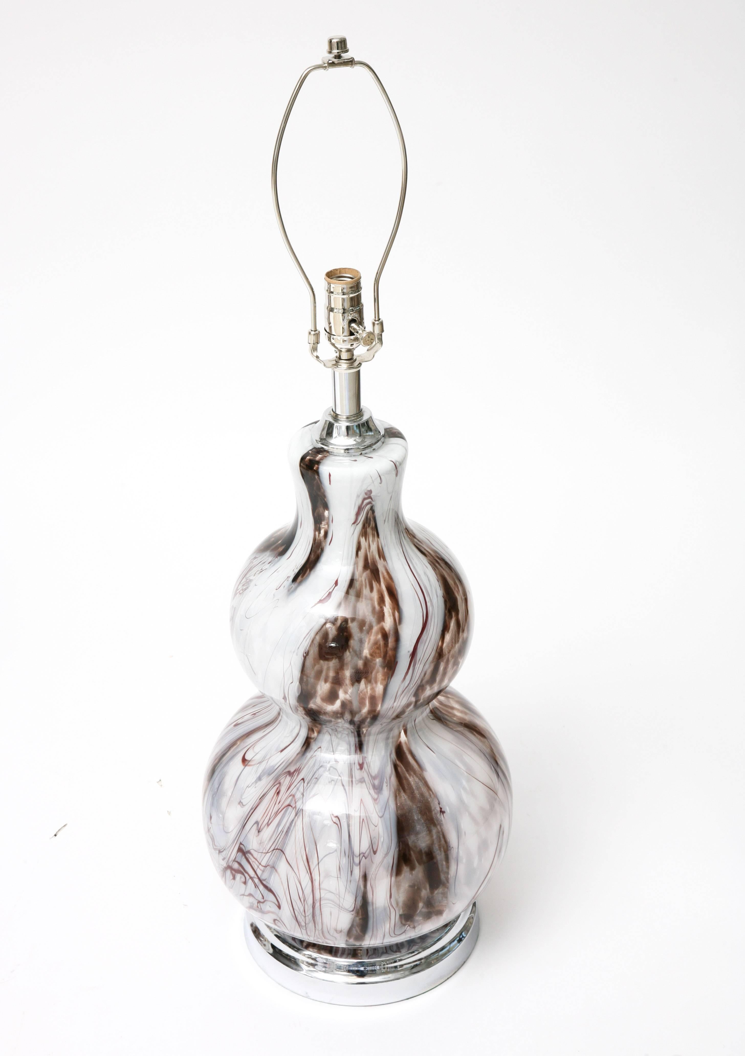  Pair of Murano Lamps, Polished Chrome, Brownish, Clear and White  2