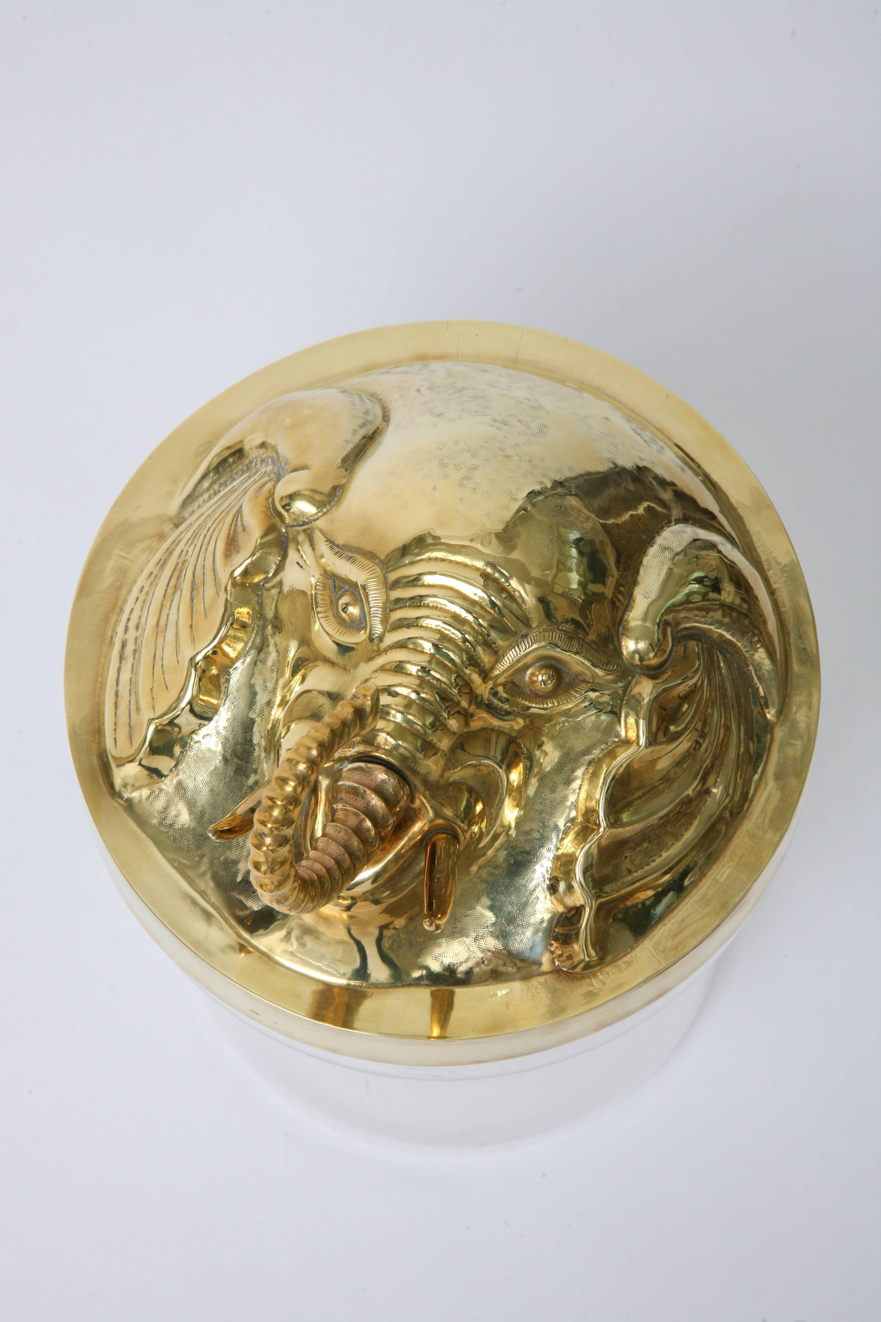 Cast Arthur Court Style Ice Bucket with Brass Elephant Head For Sale