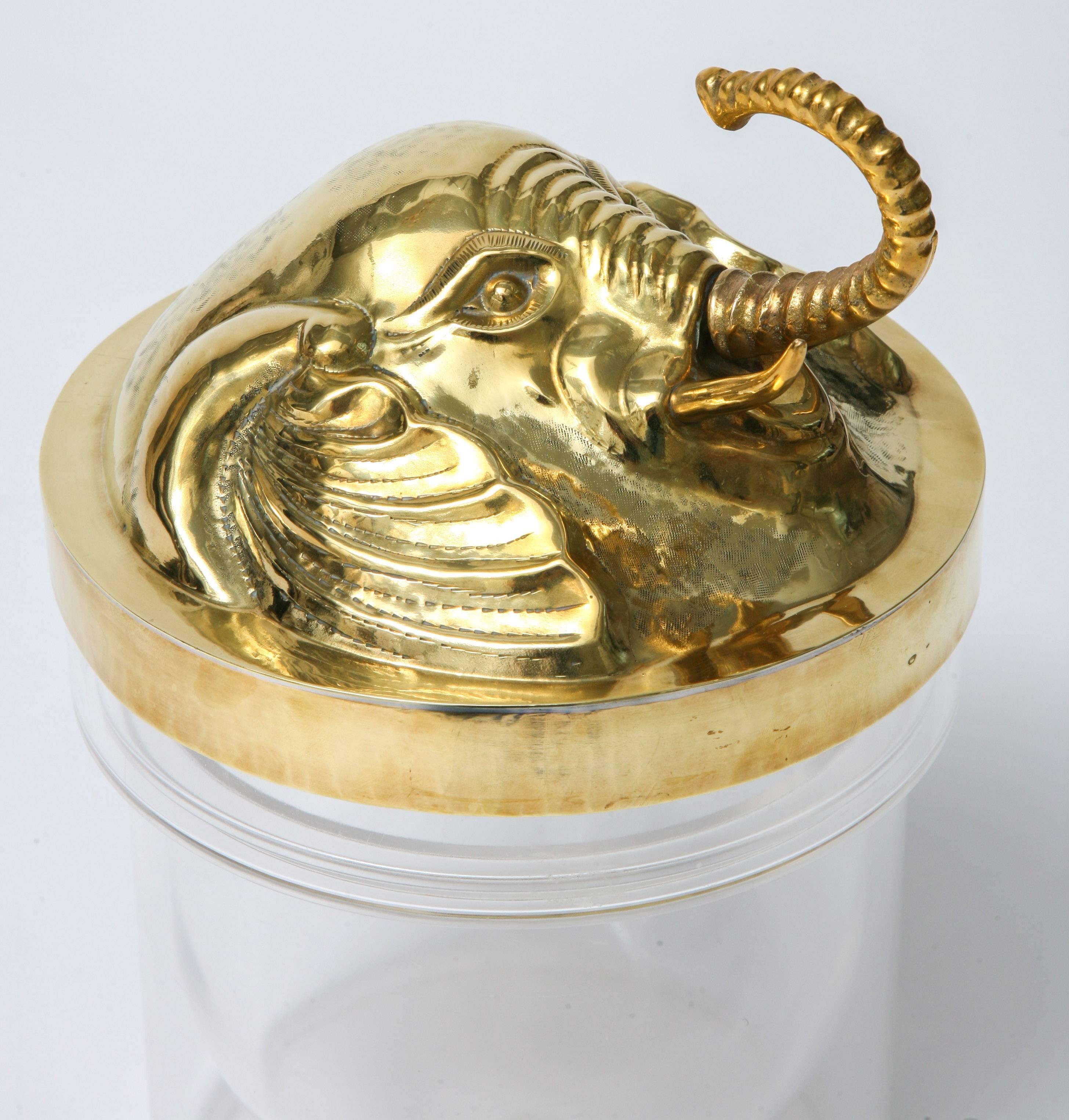 Arthur Court Style, Hollywood Regency, Lucite Ice Bucket, Brass Elephant Head For Sale 1