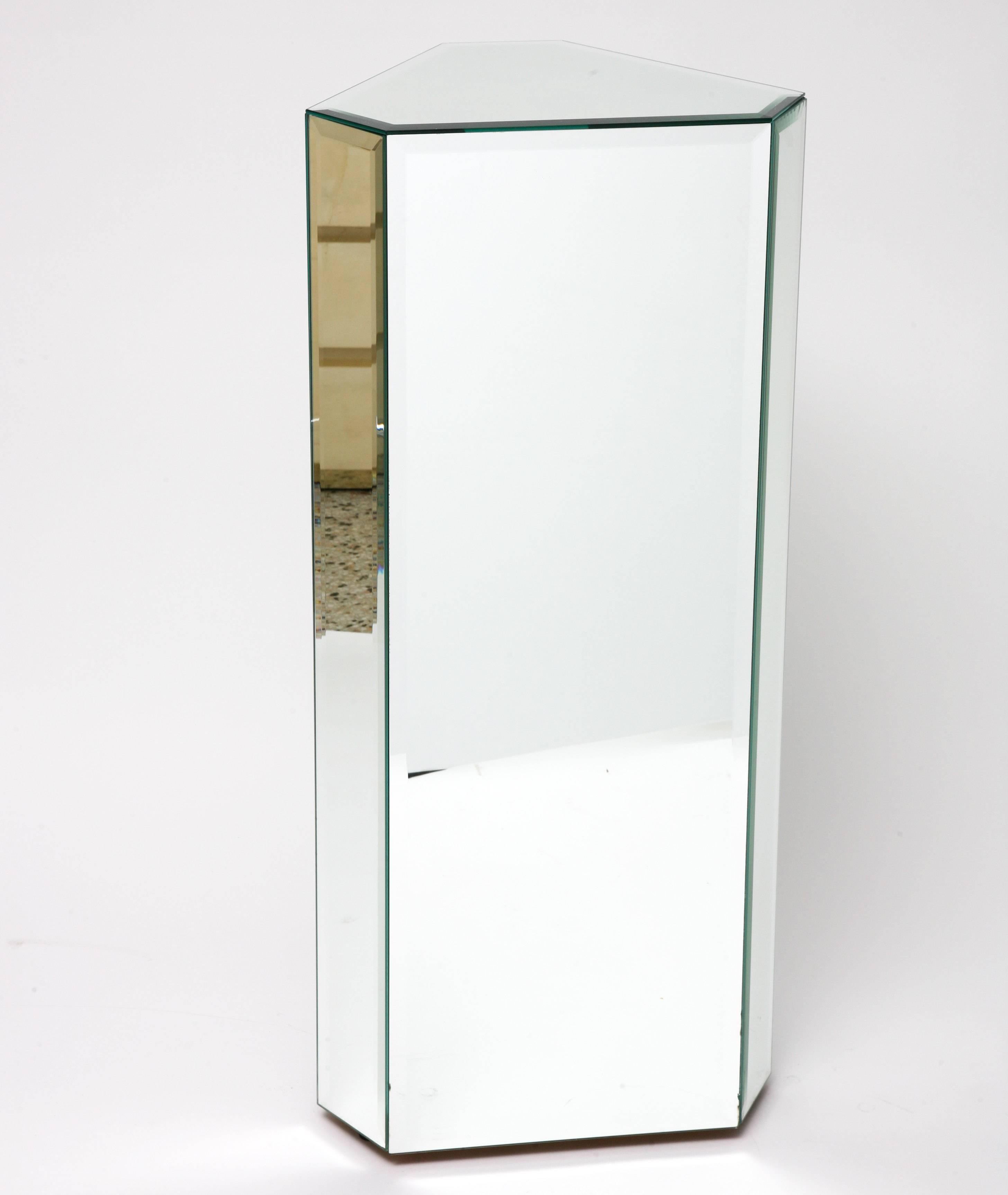 Modern Pair of Triangular Shaped Mirror Pedestals with Beveled Edges