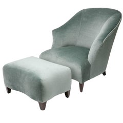 Art Deco Style Donghia "Shell" Chair & Ottoman in a Green Fabric