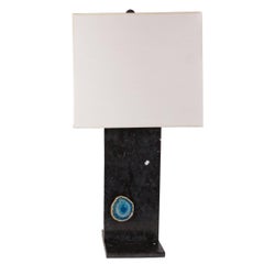 Luxe Exotic Black Marble Table Lamp with Various Imbedded Geode